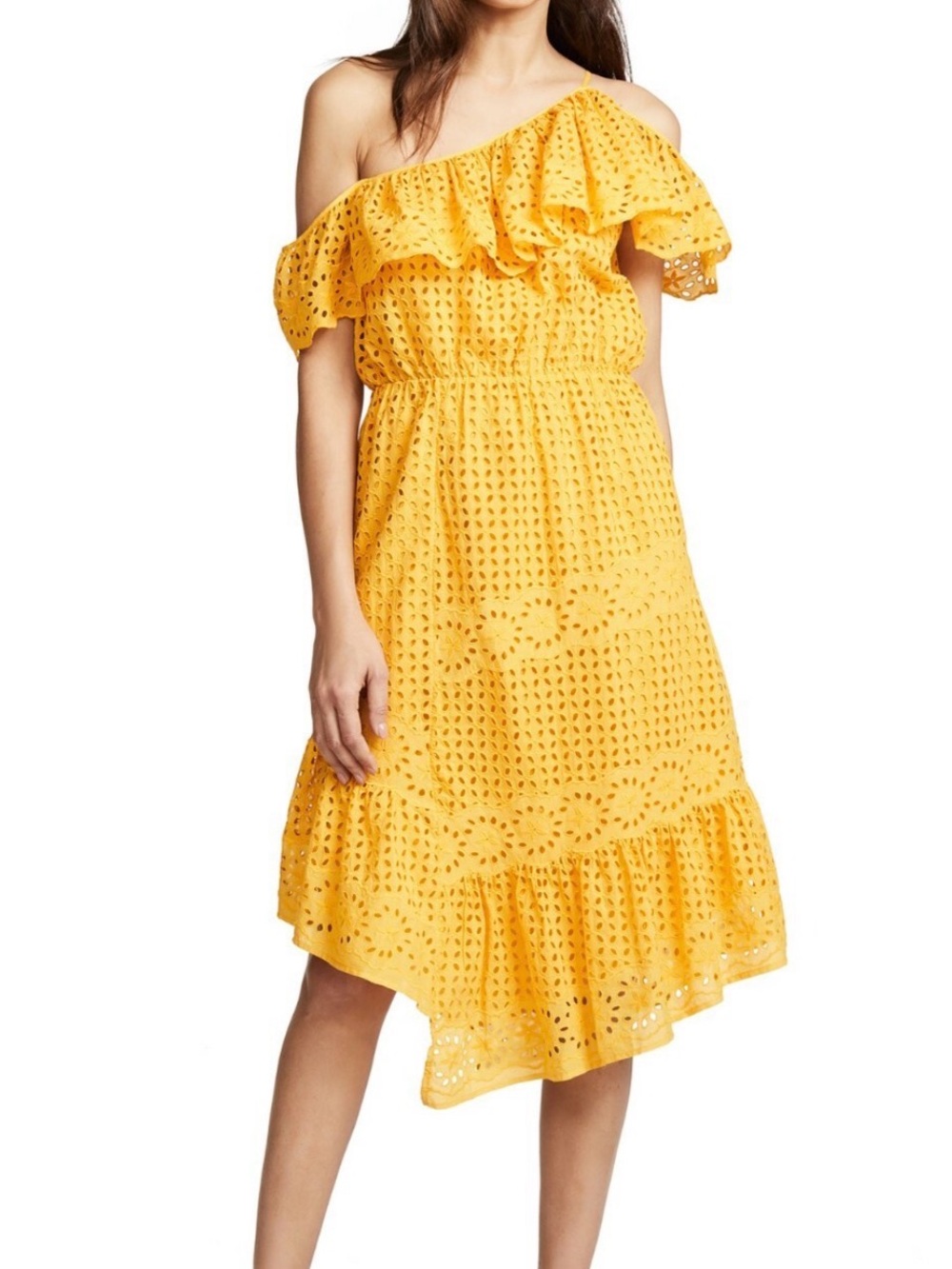Joie Sunlit One-Shoulder Eyelet Ruffle Dress